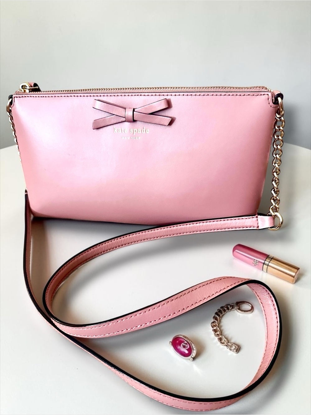 kate spade Sawyer Street Declan | Dusty Peony Leather Crossbody - Chain Strap - Picture 7 of 16